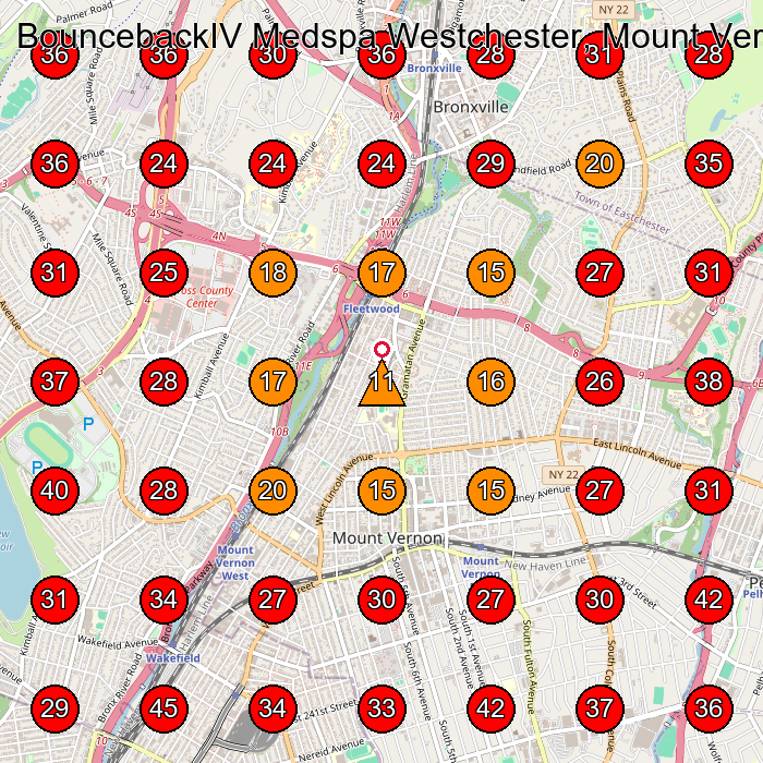 BouncebackIV Medspa Westchester, Mount Vernon, NY GeoGrid visibility map for Skin Care Clinic in New Rochelle